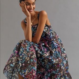 NWT Anthropologie Embellished Floral Organdy MIDI Dress Sz Medium